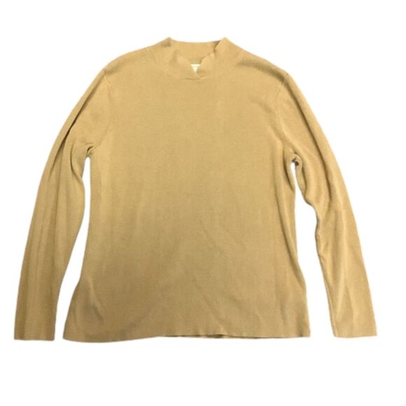 Coldwater Creek Tan Split Mock Neck Fine Gauge Knit Long Sleeve Sweater Size XL - Picture 2 of 13